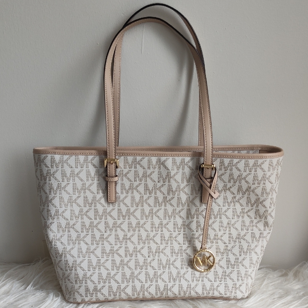 Michael Kors Cream Signature Tote with Leather Trim - Picture 12 of 12